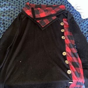 Plaid Cowl Neck Tunic Sweatshirt